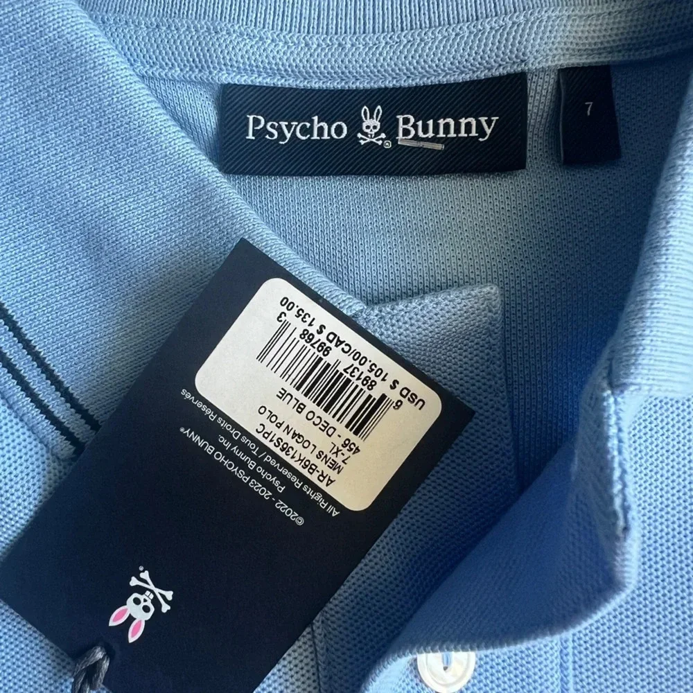 Psycho Bunny Men’s New Deco Blue Logan Tipped Short Sleeve Polo size 7 XXL - Picture 3 of 4